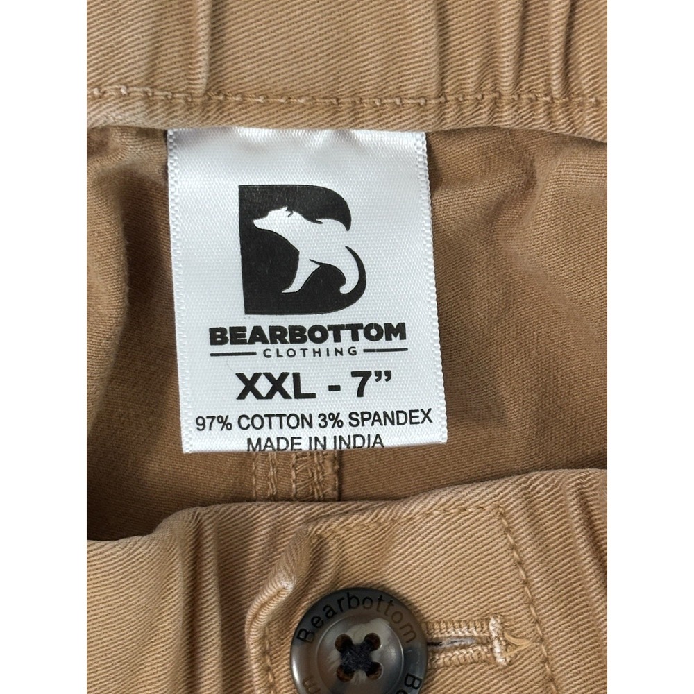 BearBottom Chino Shorts Mens 2XL Camel Tan Elastic Waist Stretch Pockets 0732 - Picture 3 of 5